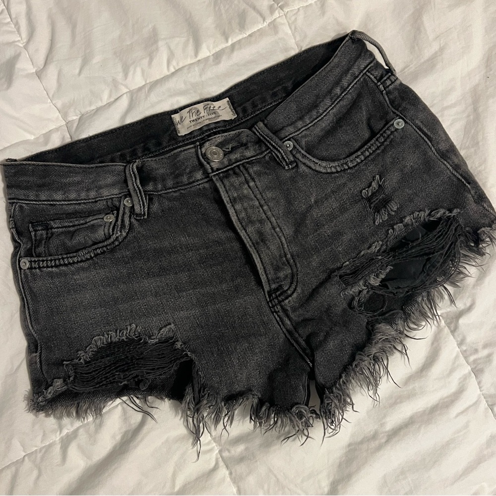 Free People Distressed Black Denim Shorts size 25